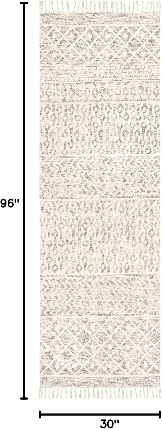 Valyermo Hallway, Kitchen Runner Rug - Geometric Diamond Striped Chevron Trellis - Bohemian Transitional Boho