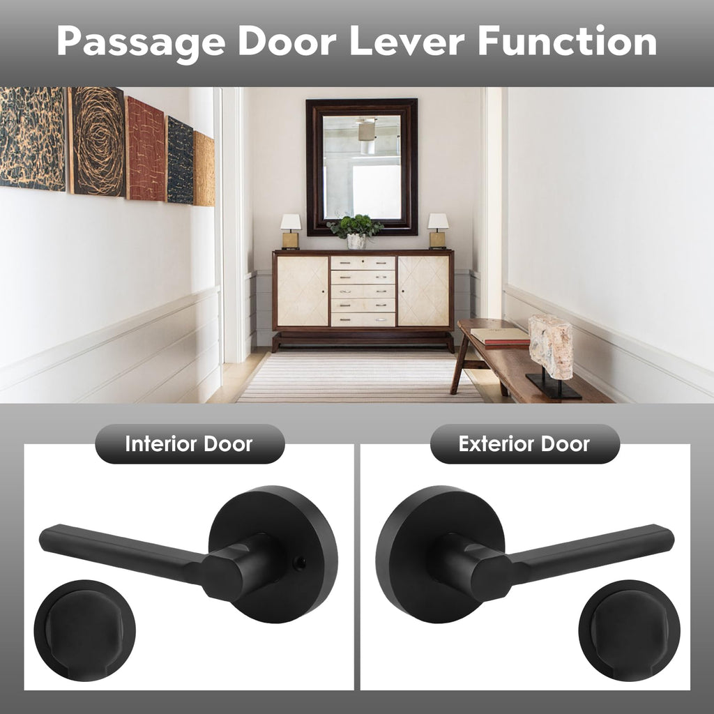 Round Passage Heavy Duty Zinc Door Handle Without Key,Matte Black