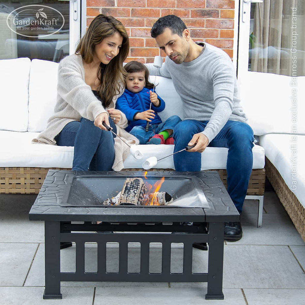 3 in 1 Outdoor BBQ, Firepit & Ice Bucket/Stylish Outdoor Heater With Table Space/Burn Logs Or Charcoal/Includes Mesh