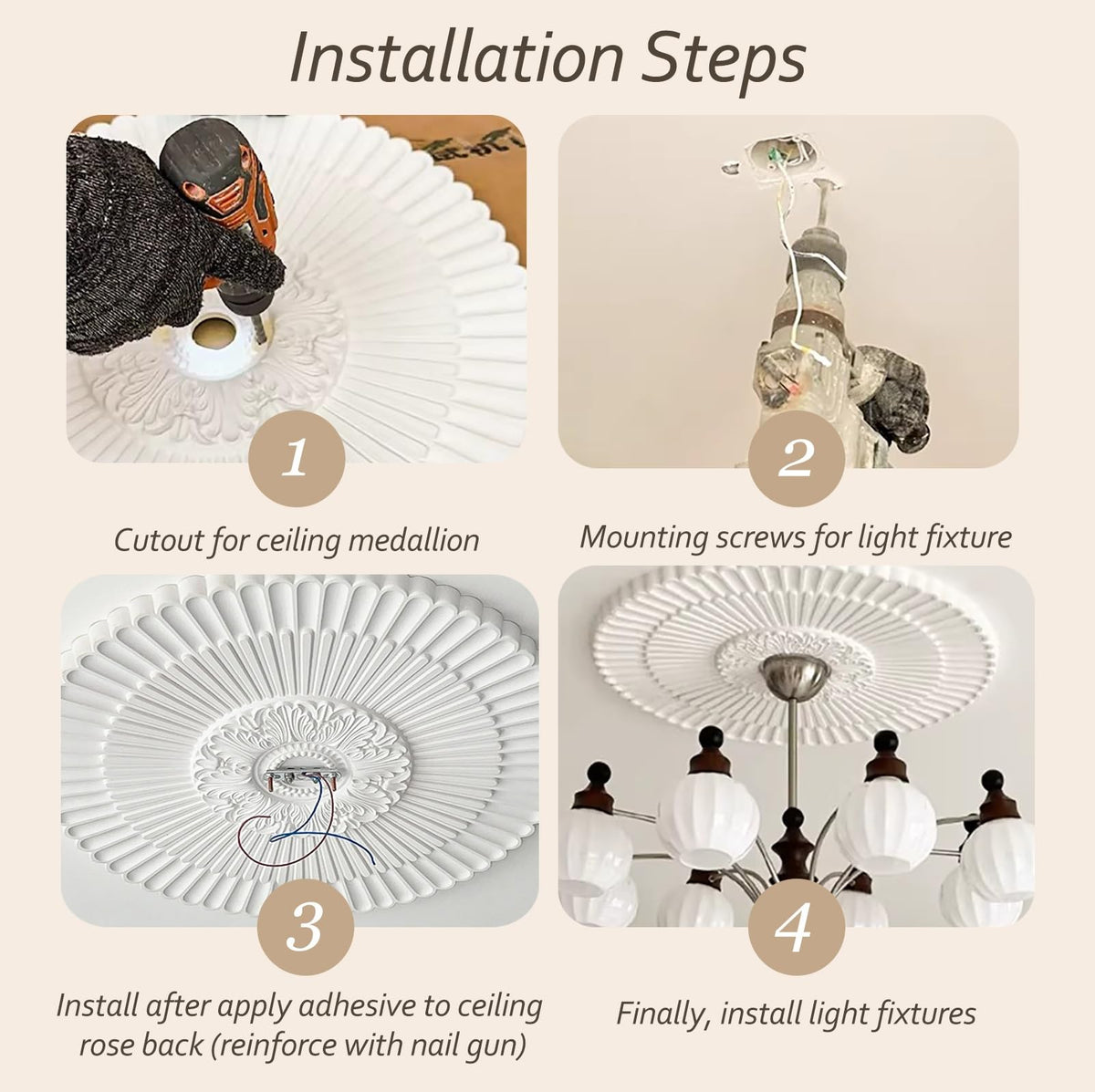 24 in French Style of Ceiling Medallions, Decorative Medallion for Light Fixture, Lightweight Easy to Install
