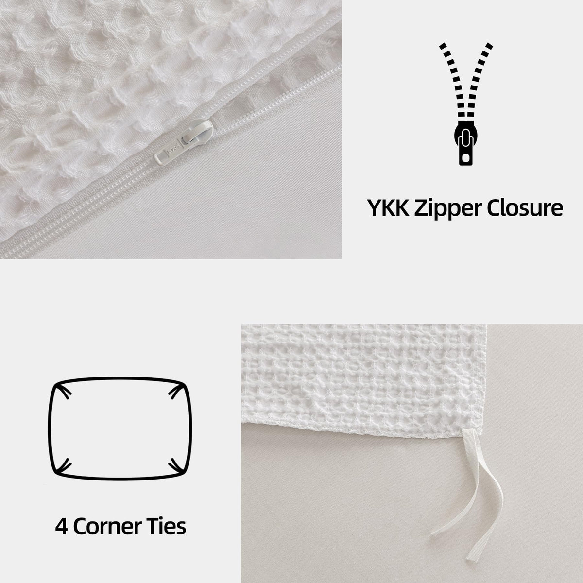 Waffle Duvet Cover Soft Breathable Cooling Luxury 3 Pcs Bedding Set with 1 Waffle Weave Duvet Cover and 2