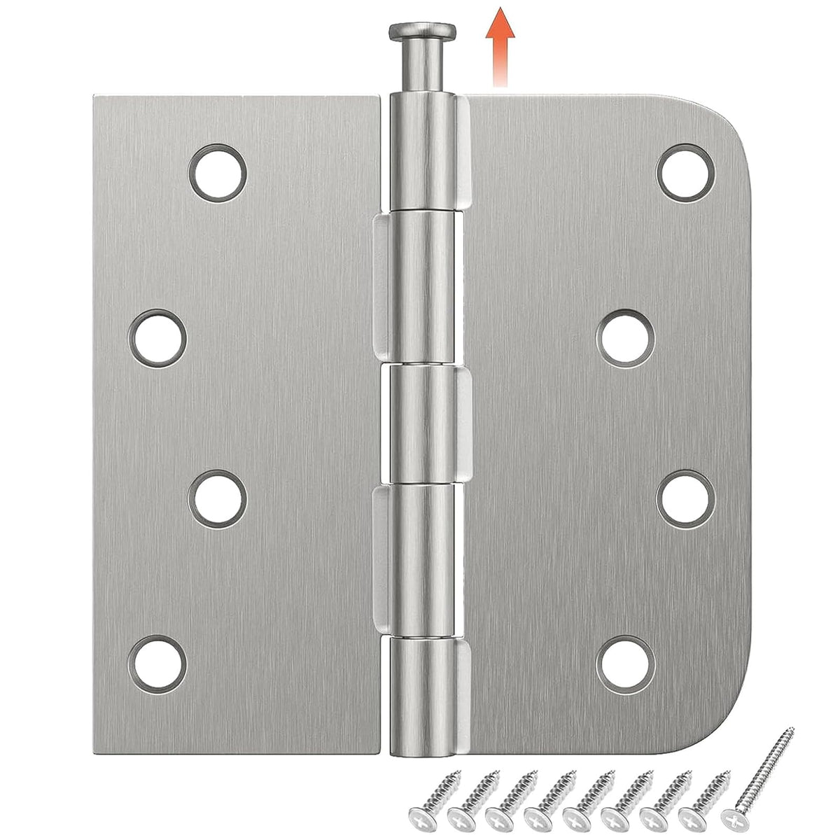 18 Pack Brushed Nickel Exterior Door Hinges 4 Inch with Square & 5/8" Radius Removable Pin Perfect for Heavy-Duty