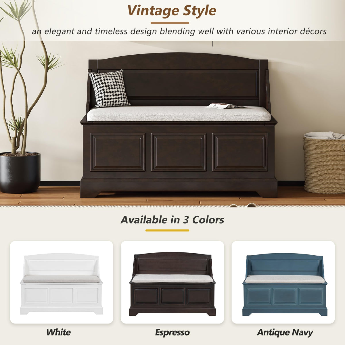 Shoe Storage Bench with Seating, 41.7" Farmhouse Entryway Bench with Cushion and Hidden Storage, Upholstered Storage