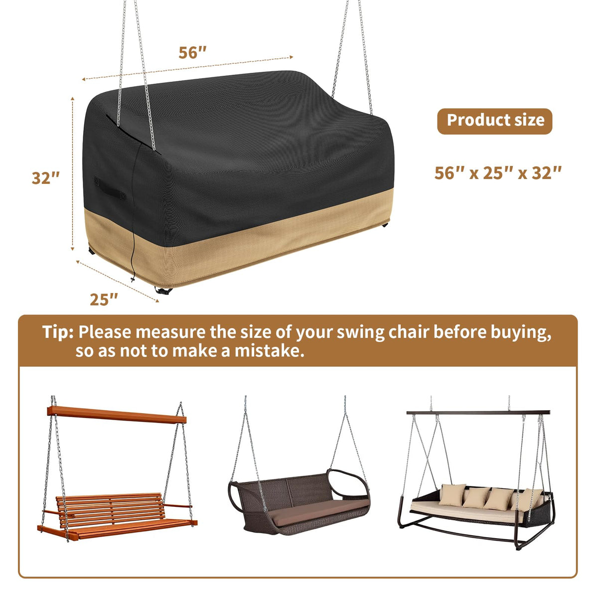 Hanging Porch Swing Cover Waterproof Outdoor Swing Chair Covers Tear Resistant Patio Swing Cover Replacement All