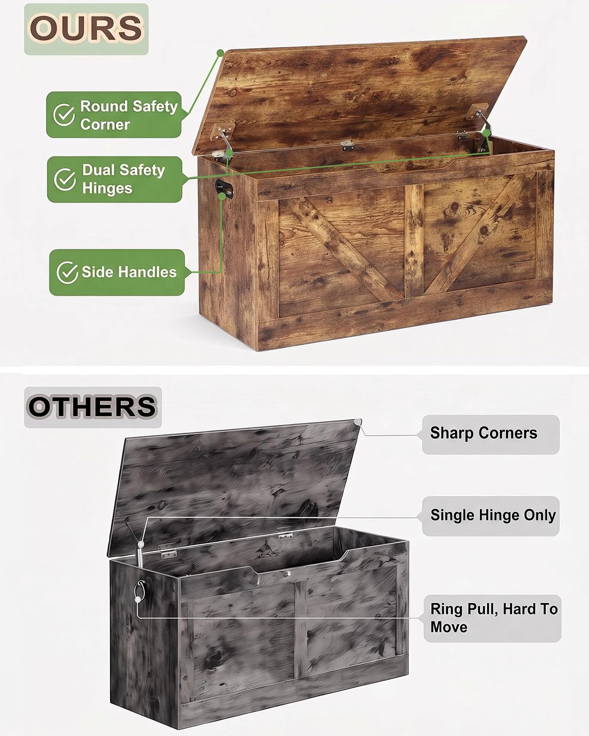 39.4" Storage Chest, Wooden Storage Bench, Rustic Brown