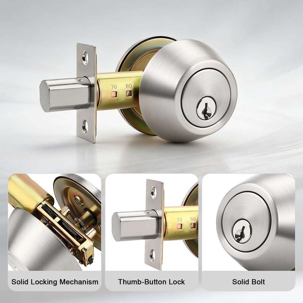 1 Pack Satin Nickel Single Cylinder Deadbolt Lock Set, Keyed One Side Door Lock for Exterior and Interior Door