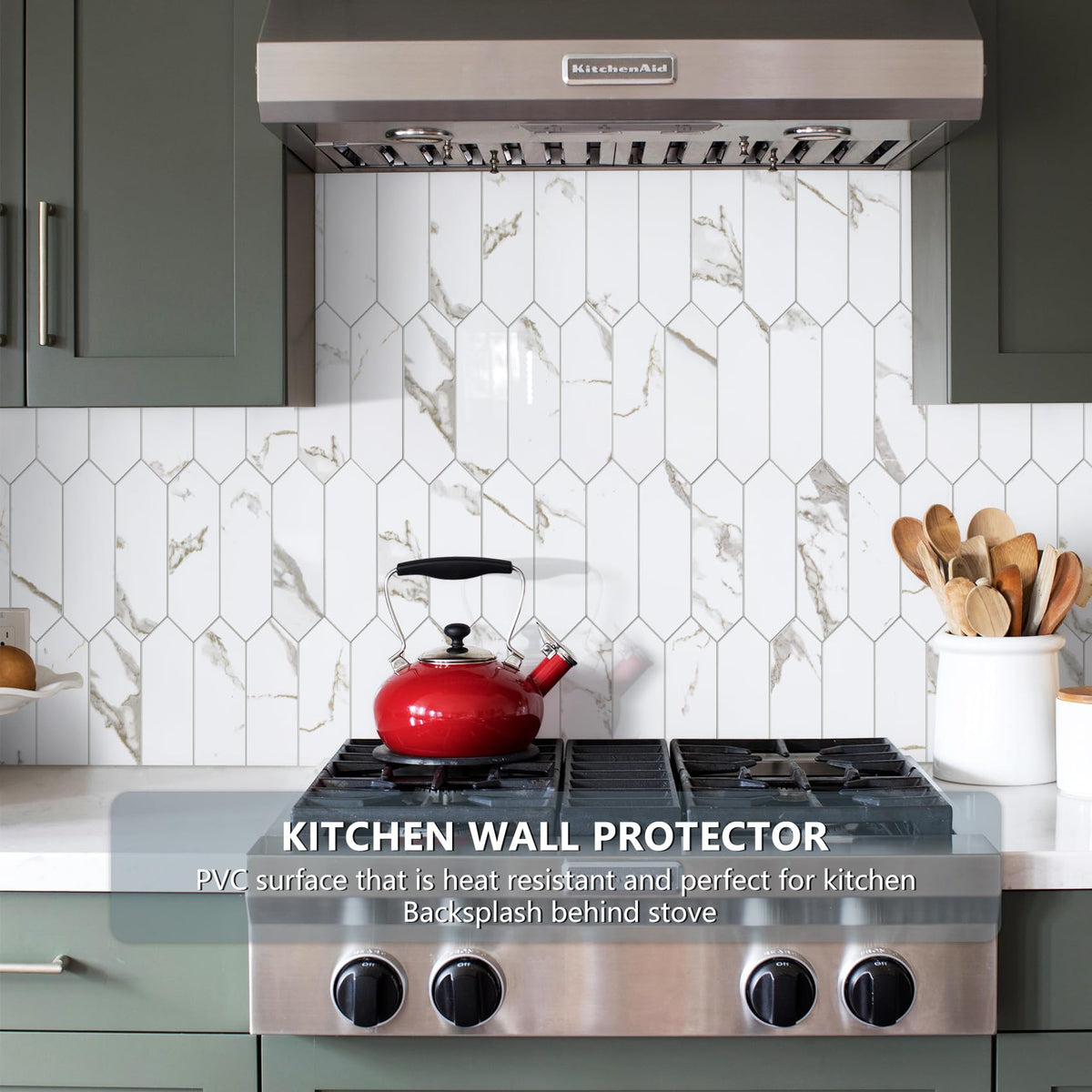 Glossy White Marble with Gold Veining Backsplash Tile Peel and Stick, 12.8 x 12.8 Inch 10 Sheets Long Hexagon PVC