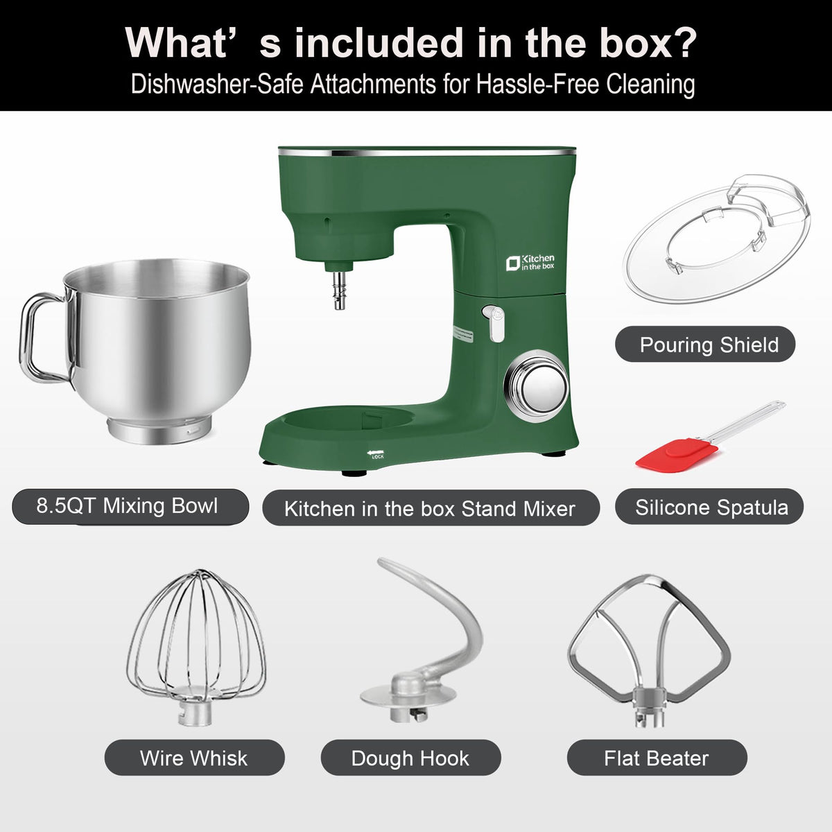 Stand Mixer 8.5 QT, 900 Watt Heavy Dough Mixer Green
