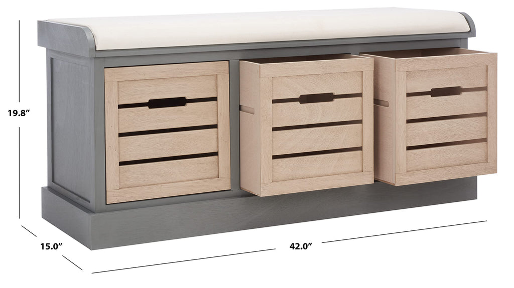 Collection - Briar 3-Drawer Upholstered Storage Bench, Farmhouse Entryway Accent Bench with Cushion Top