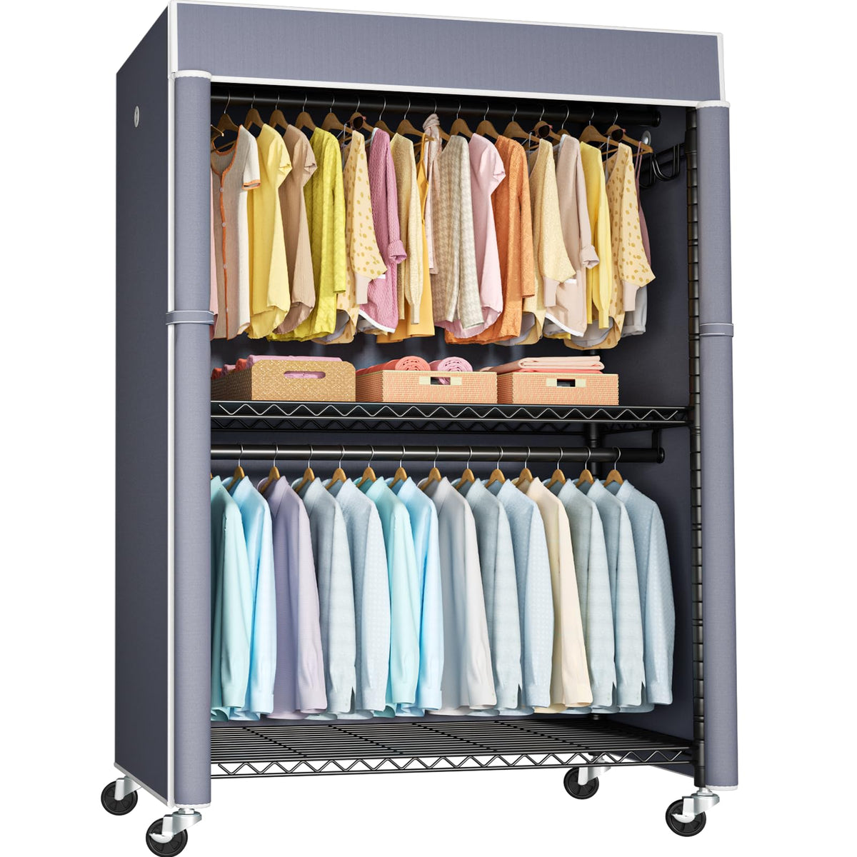 Black Clothing Rack with Grey Cover, P1C Plus Rolling Closets