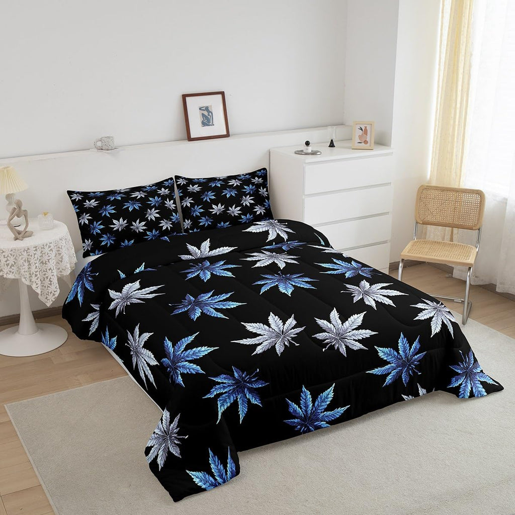 Teal Leaves Comforter Set, Leaves Bedding for Women Men Adults, Tropical Botanical Bedding Comforter Sets, Exotic