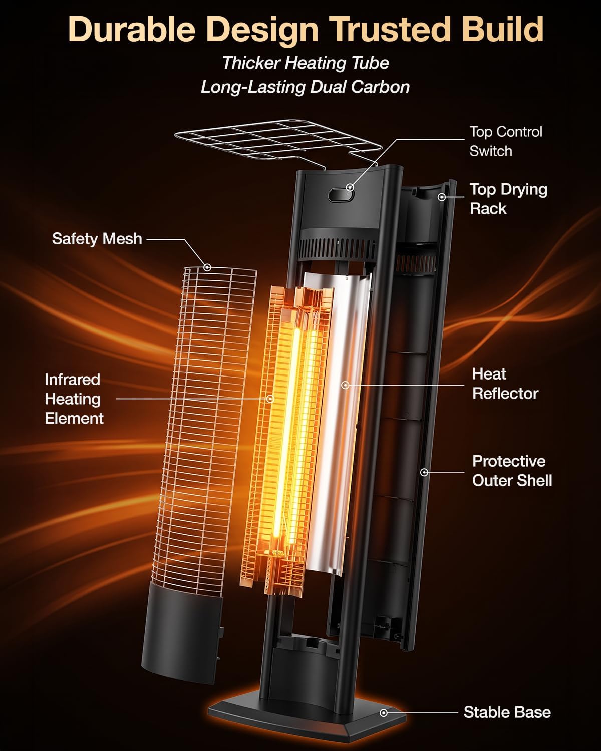 38.5'' in Electric Patio Heater, 1500W Infrared Standing Heater, Portable Outdoor Space Heater, Backyard and Garage