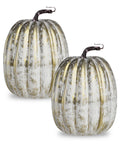 2 Pack 8 Inch Distressed Gold Artificial Pumpkins for Fall Decor