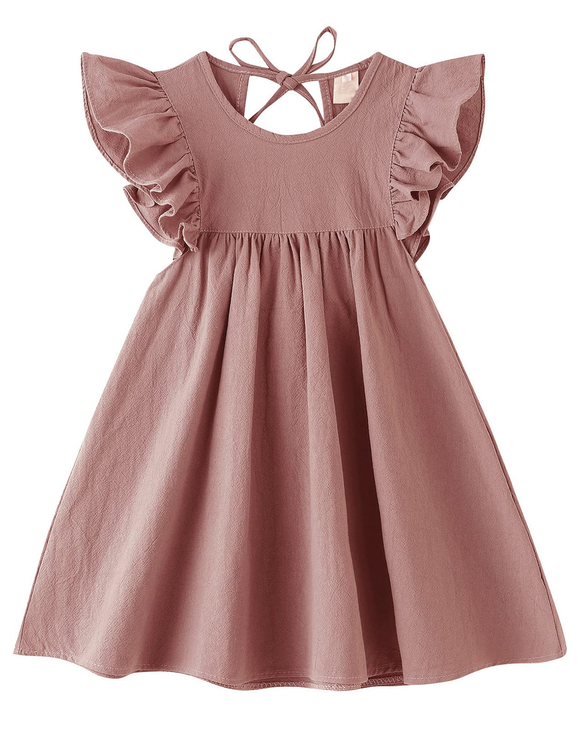 Toddler Baby Girl Cotton Linen Ruffle Halter Dress Dark Pink 80