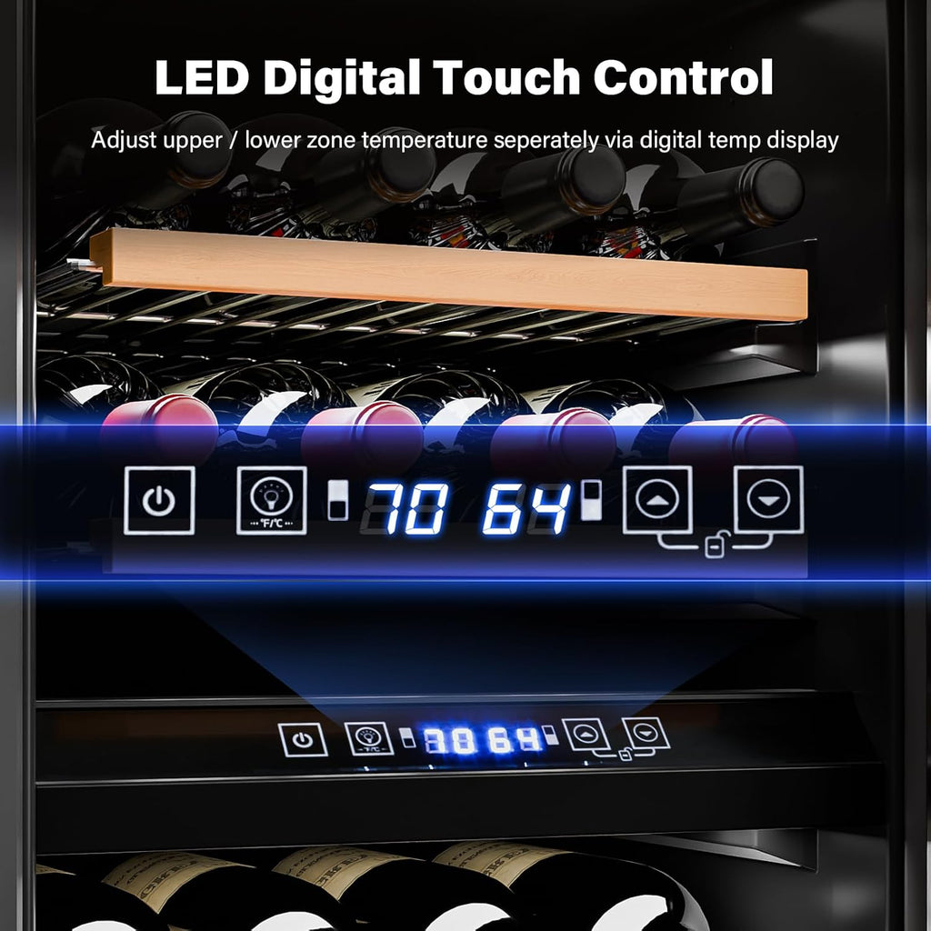 26 Bottle Wine Fridge, Dual Zone Wine & Beverage Refrigerator w/Independent Temp & LED Control Panel, Built