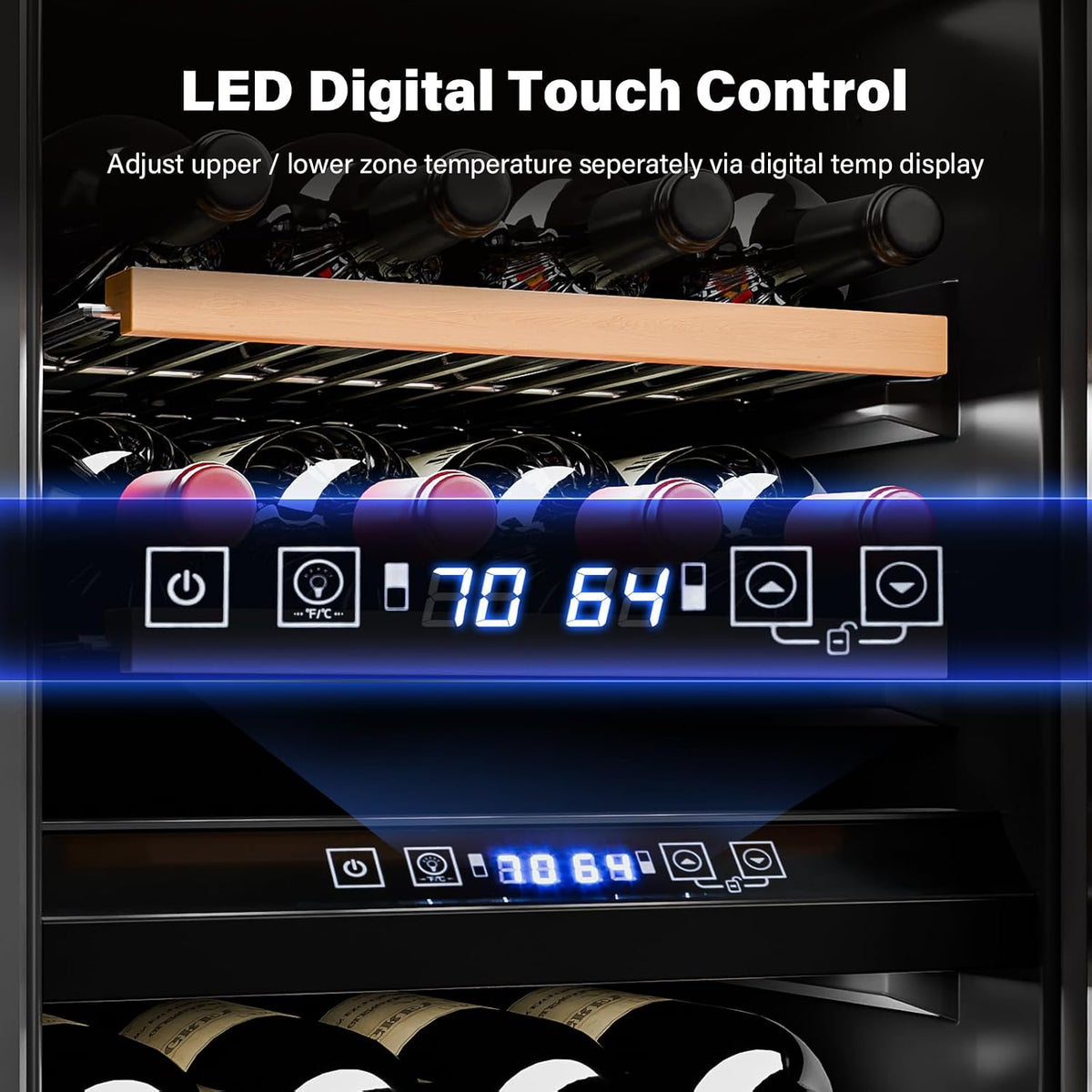 26 Bottle Wine Fridge, Dual Zone Wine & Beverage Refrigerator w/Independent Temp & LED Control Panel, Built