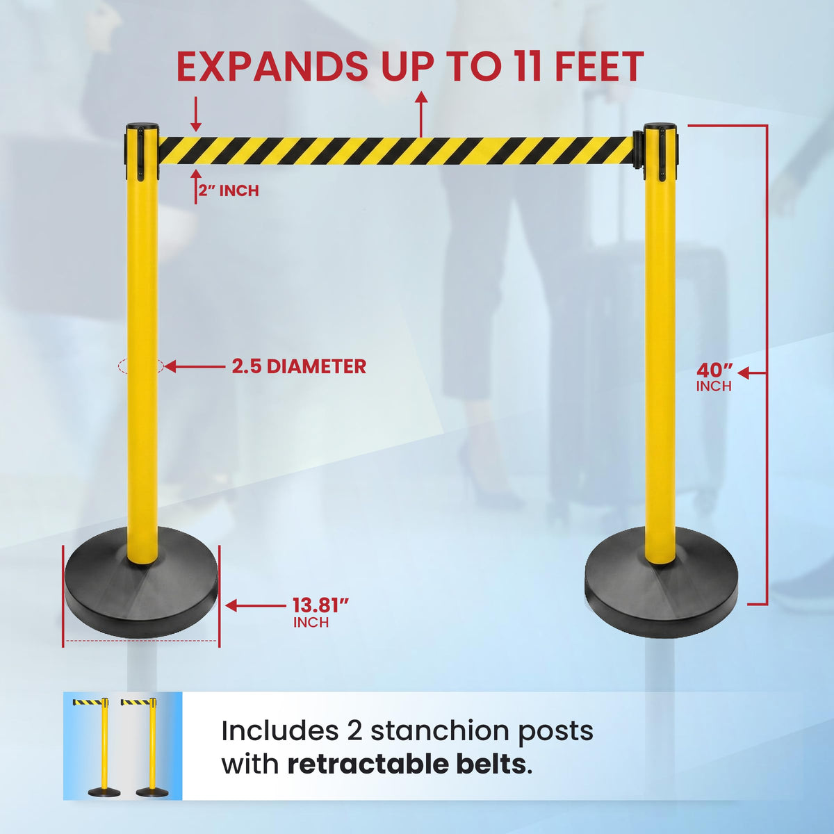 2-Pack Retractable Belt Stanchion Barriers, 11 Ft