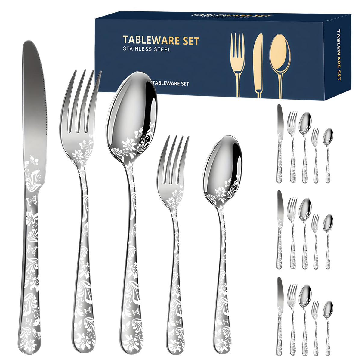 Silverware Set, 20 Piece Stainless Steel Flatware Set, Silverware Set for 4,Mirror Polished Cutlery Set, Tableware