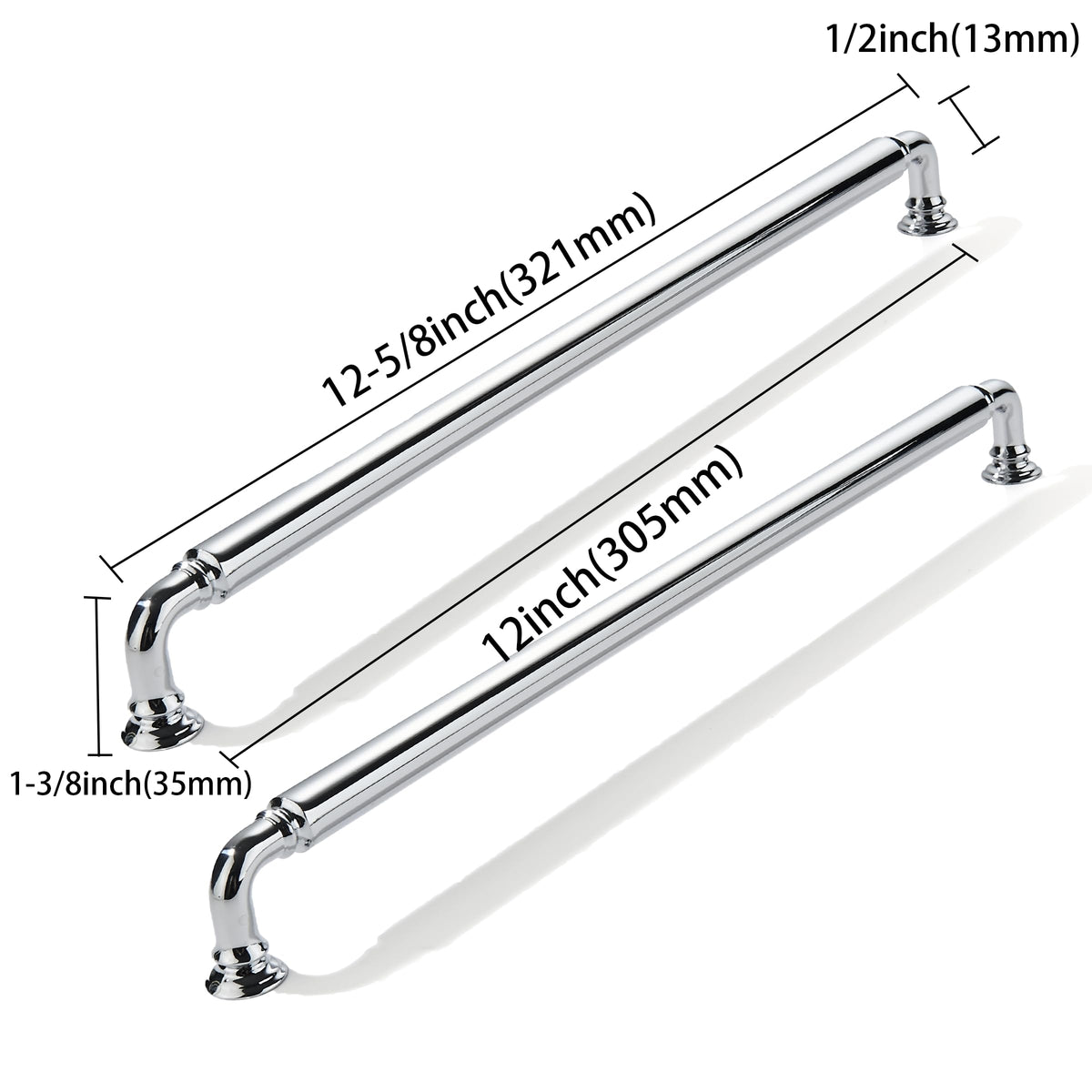 2 Pack 12 Inch Hole Center Vibrant Polished Chrome Cabinet pulls Heavy-Duty Solid Cabinet Handle Hardware Suitable