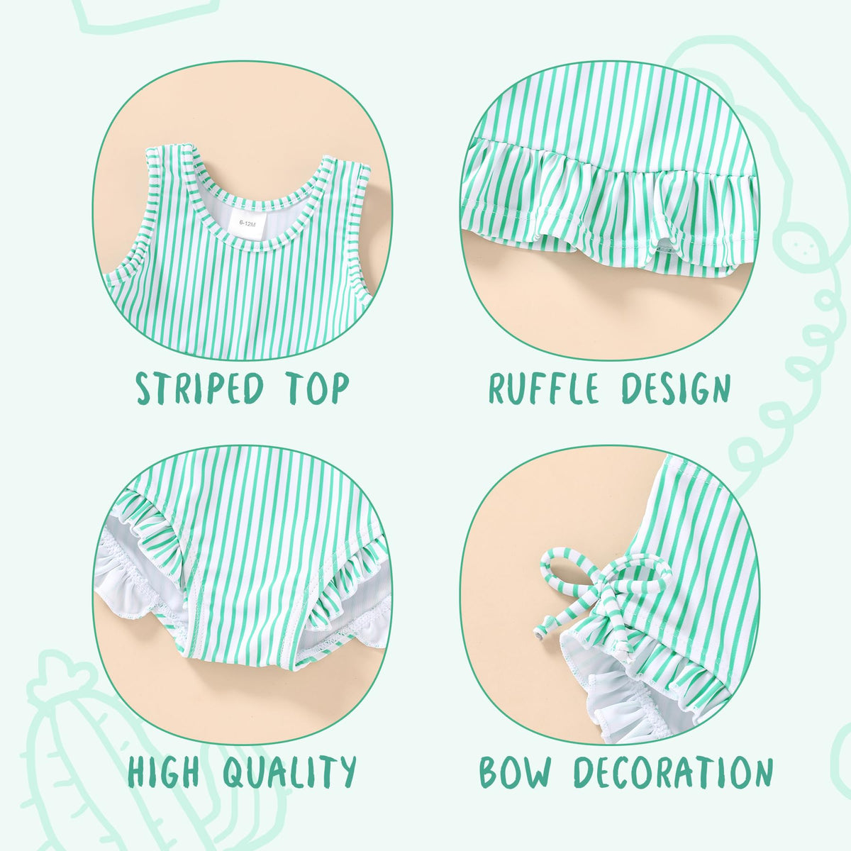 Baby Swimsuit Toddler Girl Bathing Suit Summer Stripe Bikini Set Beach Two Piece Swim Wear