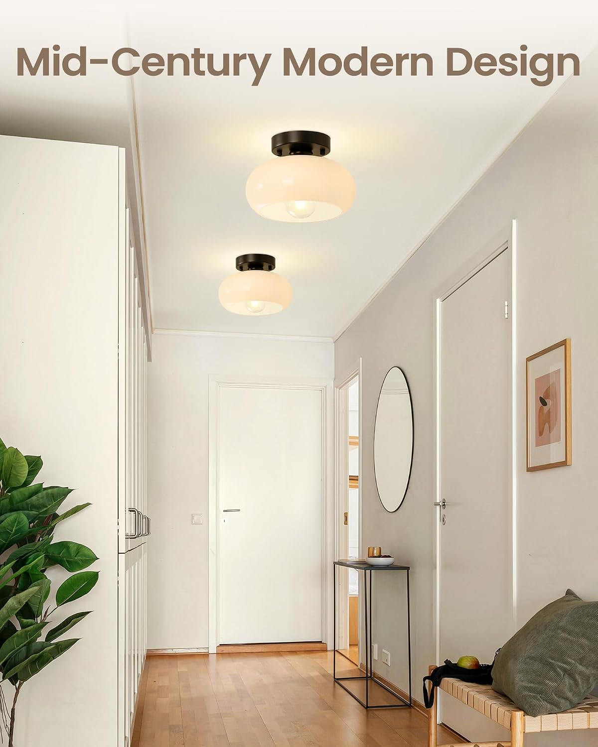 Semi Flush Mount Ceiling Light, Black Light Fixture, Mid-Century Modern Farmhouse Milk Glass Small Light Fixtures