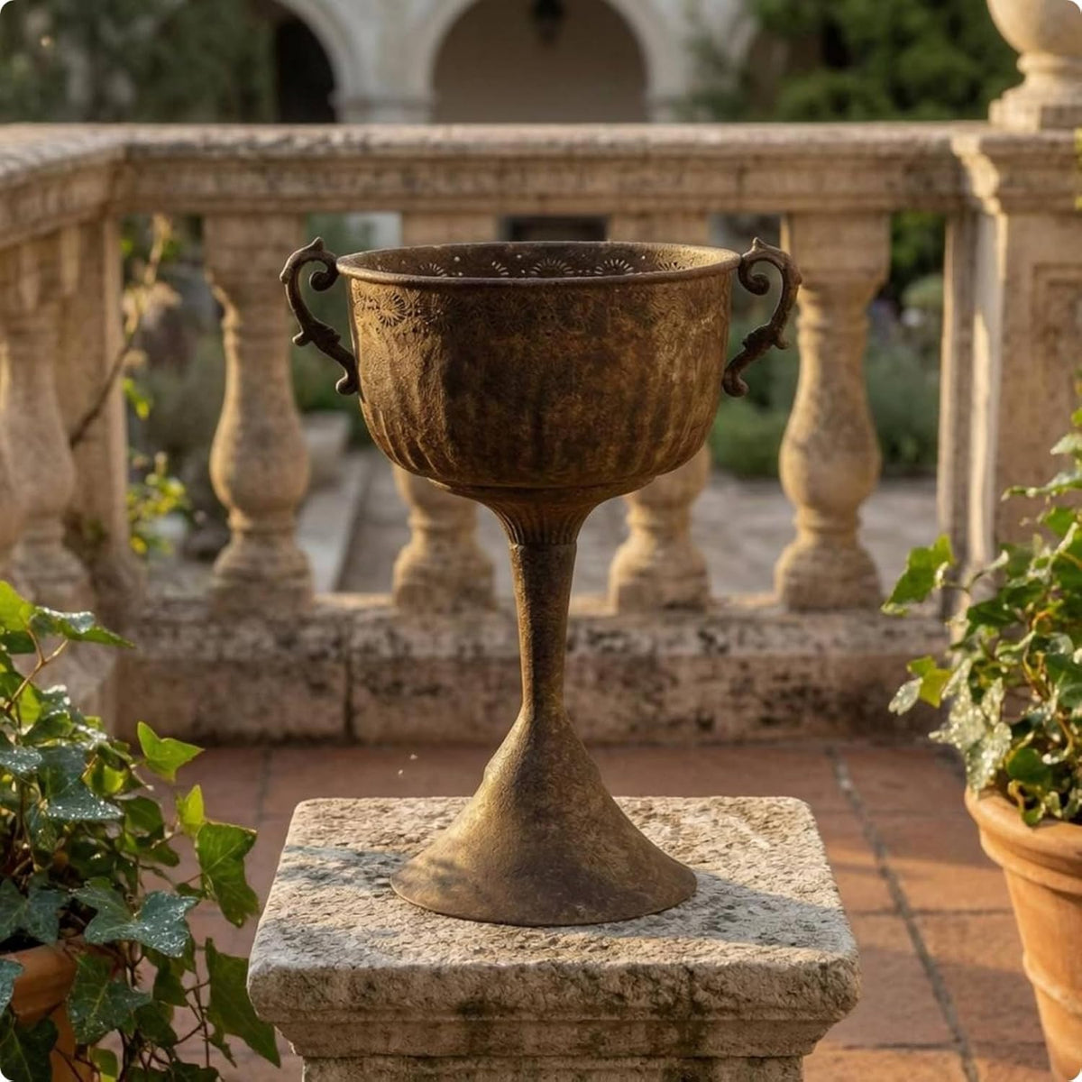 Outdoor Trophy Planter Urn Planter Pedestal Planter Pedestal Vase Garden Urn with Balanced Profile Rounded Bowl and