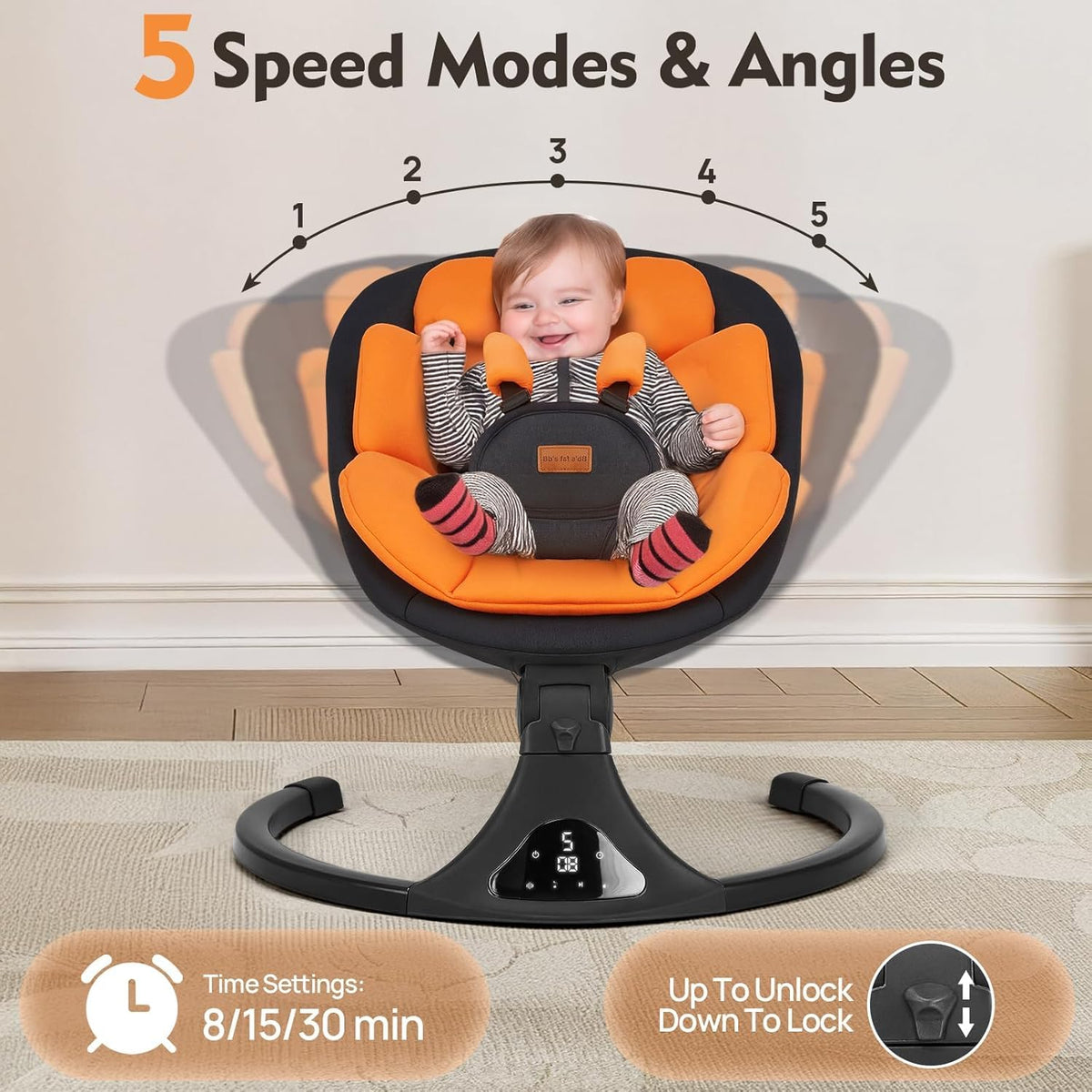 Swings for Infants Remote/Touch Speed Bluetooth 12 Melodies Orange