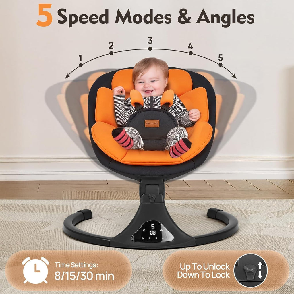 Swings for Infants Remote/Touch Speed Bluetooth 12 Melodies Orange