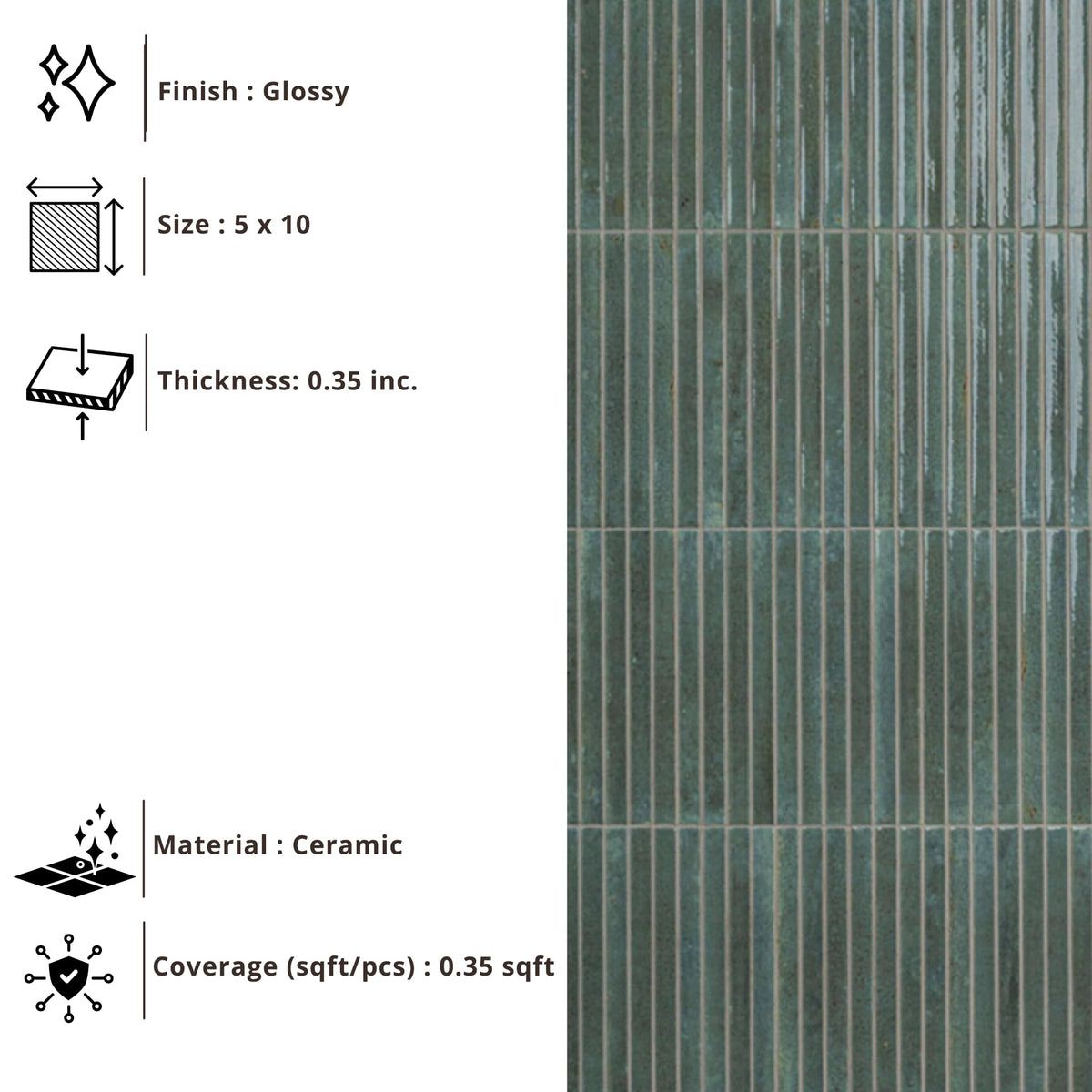 Sage Green Ribbed Ceramic Wall Tile (1 Piece)