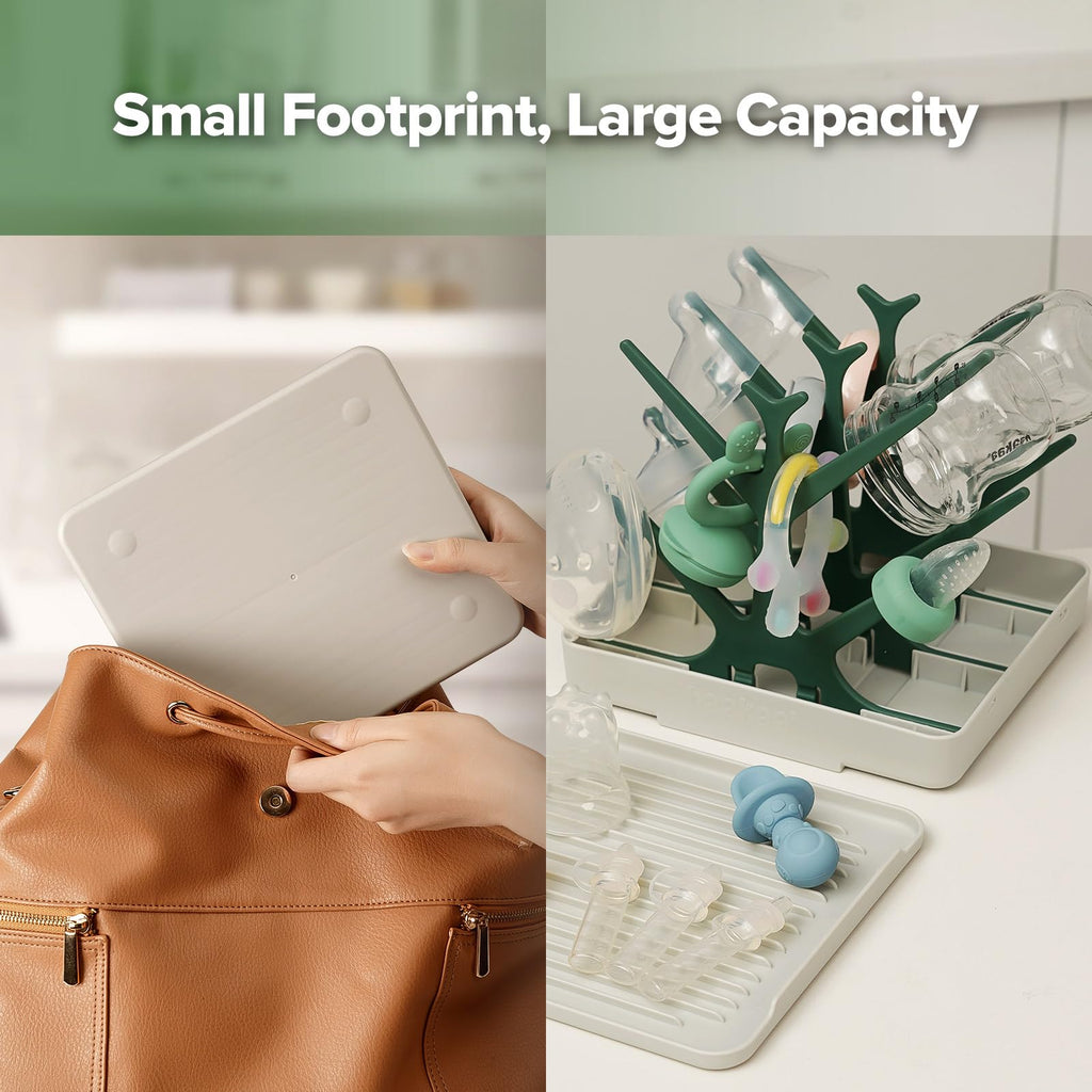 Portable Baby Bottle Drying Rack with Tray,Foldable Space Saving Bottle Drying Tree for Bottles/Pump