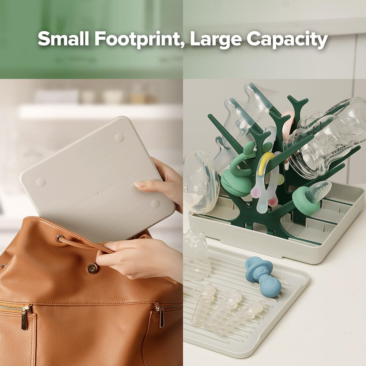 Portable Baby Bottle Drying Rack with Tray,Foldable Space Saving Bottle Drying Tree for Bottles/Pump