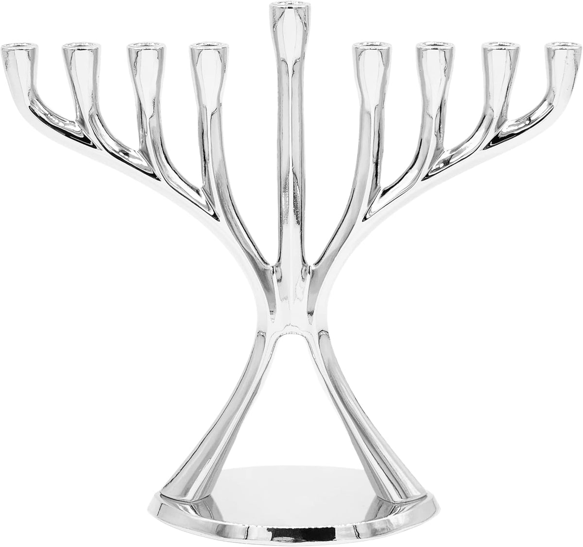 Silver Contemporary Hanukkah , Full-Size 9" Inch Polished, Non-tarnishing, Holds Most Hanukkah Candles