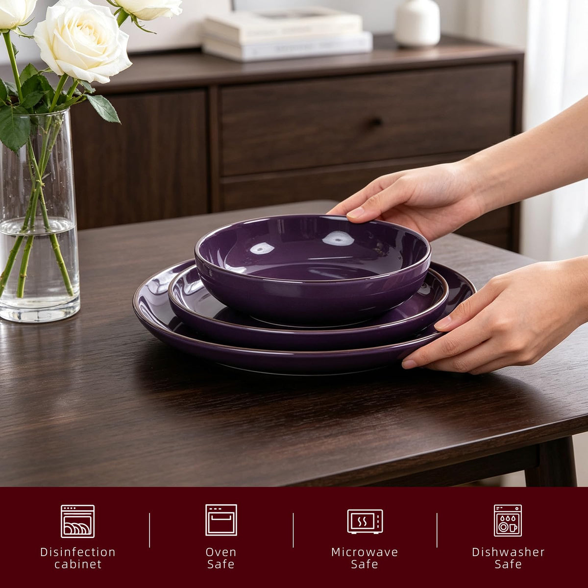 12-Piece Dinnerware Set, Shiny Glaze with Speckle Effect Plates & Bowls Set