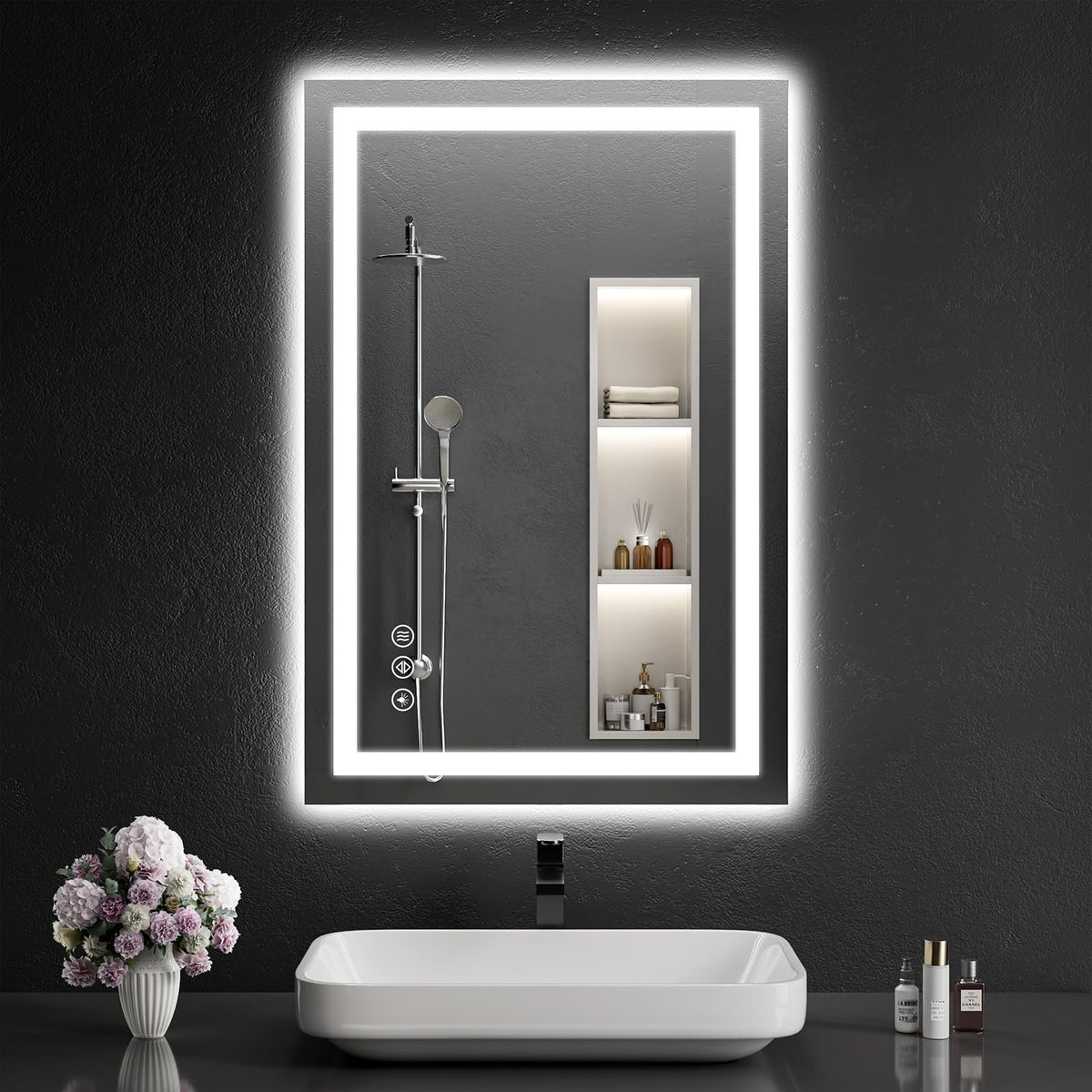24"x36" LED Bathroom Mirror with Lights, Dimmable, Anti-Fog, Lighted Bathroom Vanity Mirror for Wall, Backlit + Front