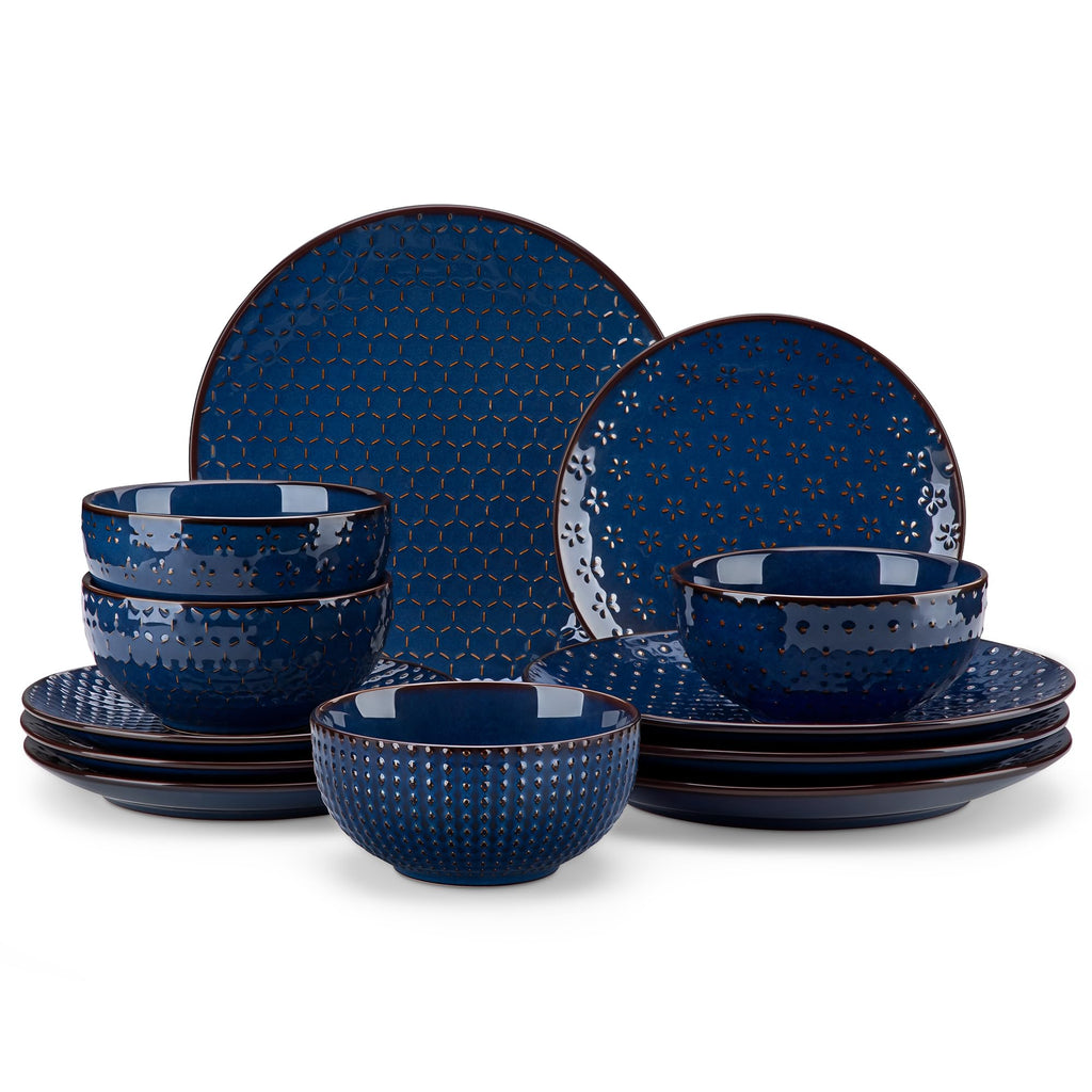 12 Pieces Dinnerware Sets, Modern Plates and Bowls Sets, Blue Dish Set for 4, Kitchen Ceramic Dinner Plates Dishware