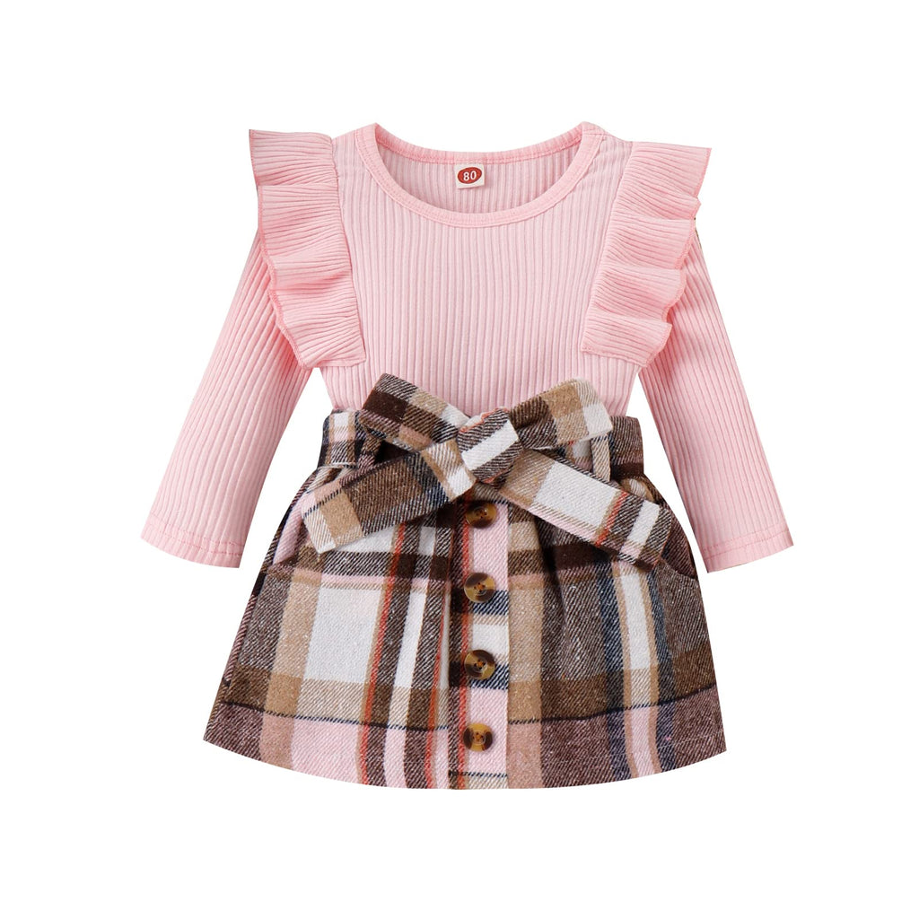 Baby Toddler Girl Outfits Fall Winter Clothes Turtleneck Knitted Cotton Long Sleeves Tops & Button Mini Skirts Set