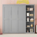 Full Murphy Bed with Storage Bookcase Shelves,Wood Folding Grey Murphy Wall Bed Cabinet