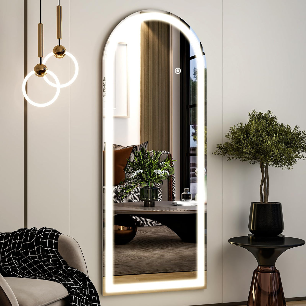 21"X56" LED Arched Full Length Mirror, Floor Mirror with Lights
