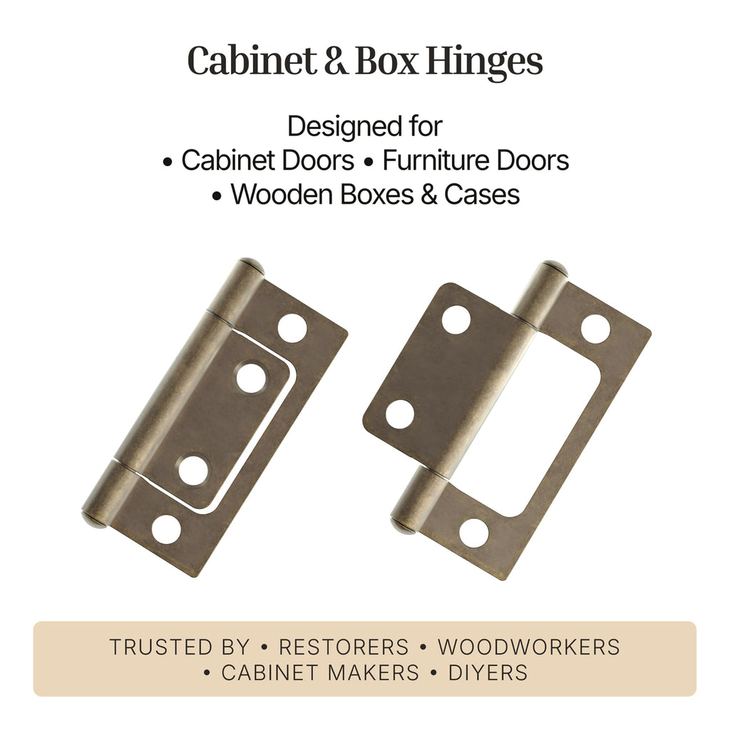 Antique Brass Non-Mortise Hinges - 2" x 11/16" - Pack of 16 - Cabinet Door Hinges - Furniture Hardware - (8)