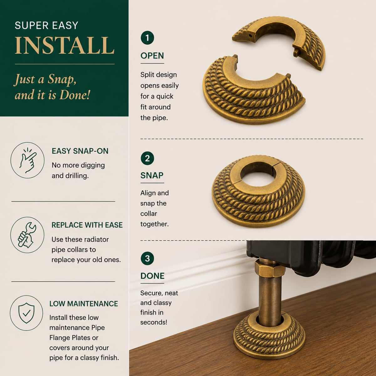3.13 in OD Antique Gold Radiator Flange