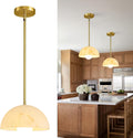 Modern Pendant Light Fixtures: 10 Inch Resin Shade Mid Century Chandelier - Adjustable Gold Pendant Lighting for Kitchen Island Living Room Hallway