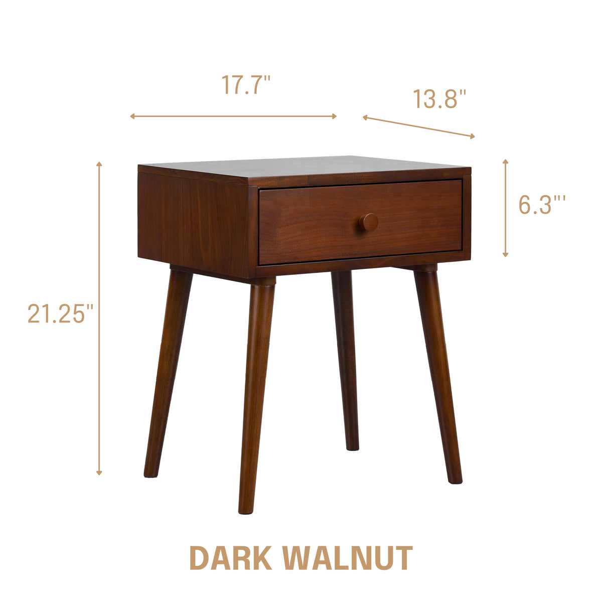 Lux Solid Wood Nightstand with Drawer, Mid Century Modern Side Table Bedroom, Bedside Furniture, Night Stand, End