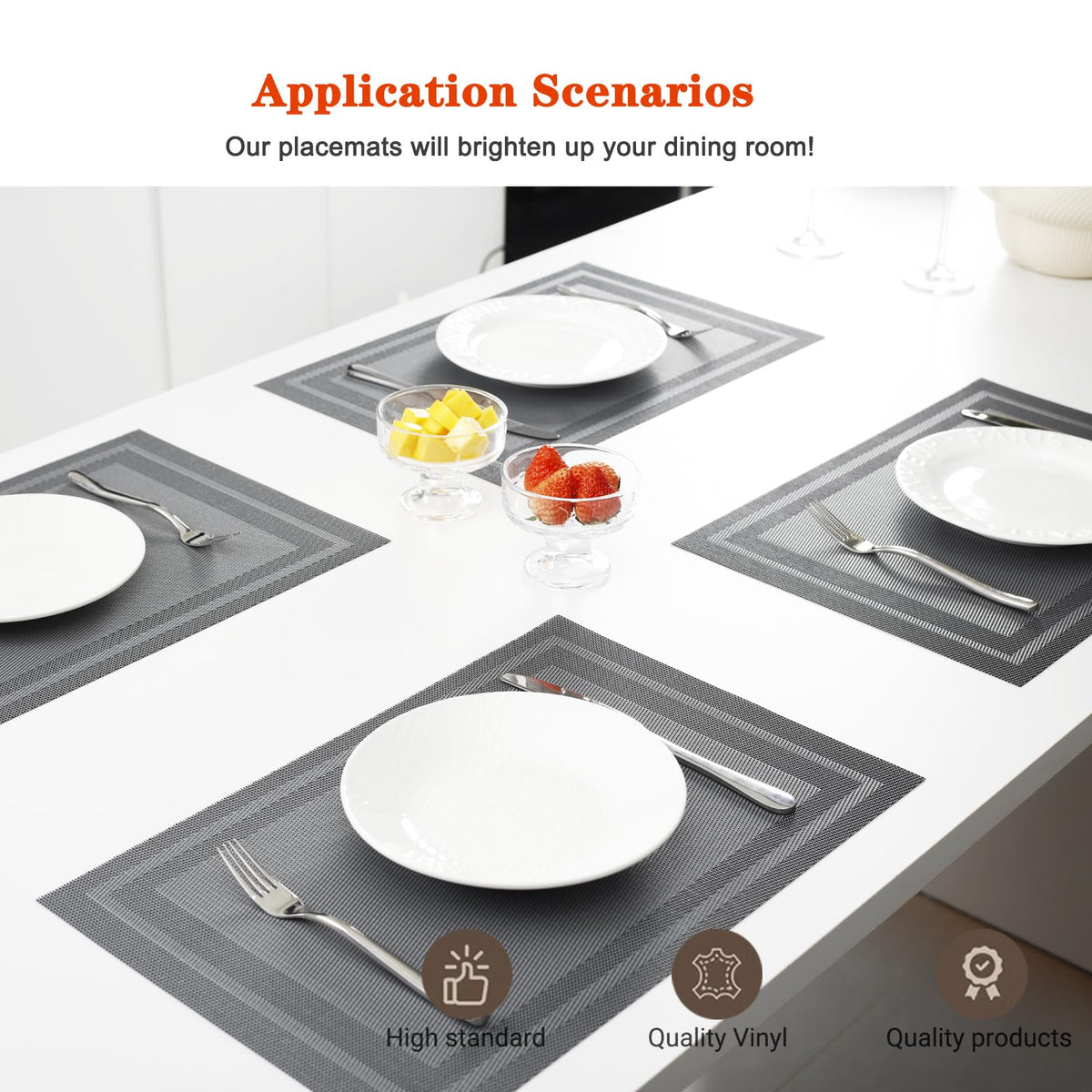 Gray Vinyl Placemats Set of 8,Washable Dining PVC Table Mats