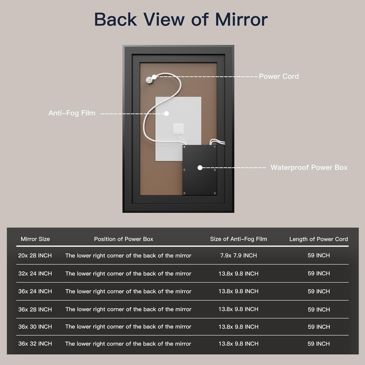 32x24 Framed LED Bathroom Mirror, Dimmable Front & Backlit, Anti-Fog