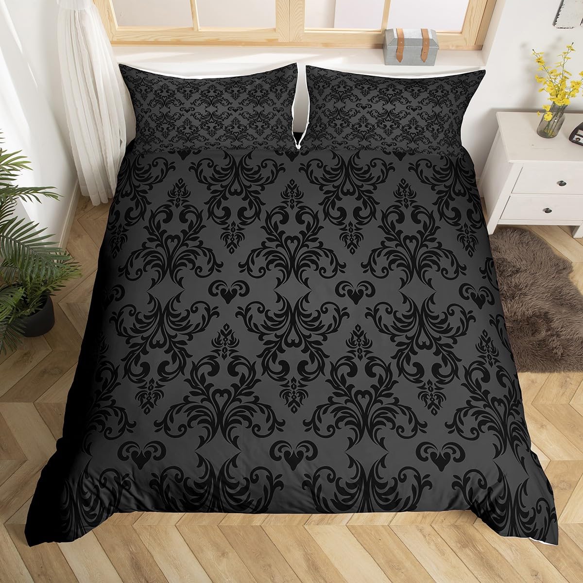 Jacquard Damask Duvet Cover Set Queen Size for Boys Girls