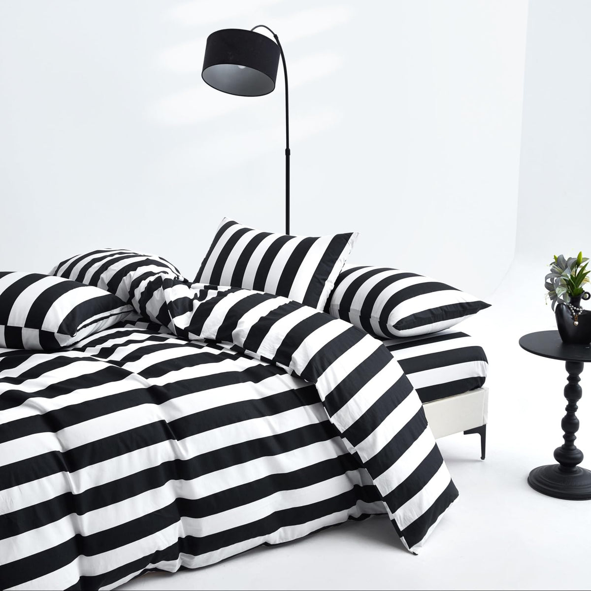 Black White Stripe Duvet Cover Set 100% Cotton Twill Bedding