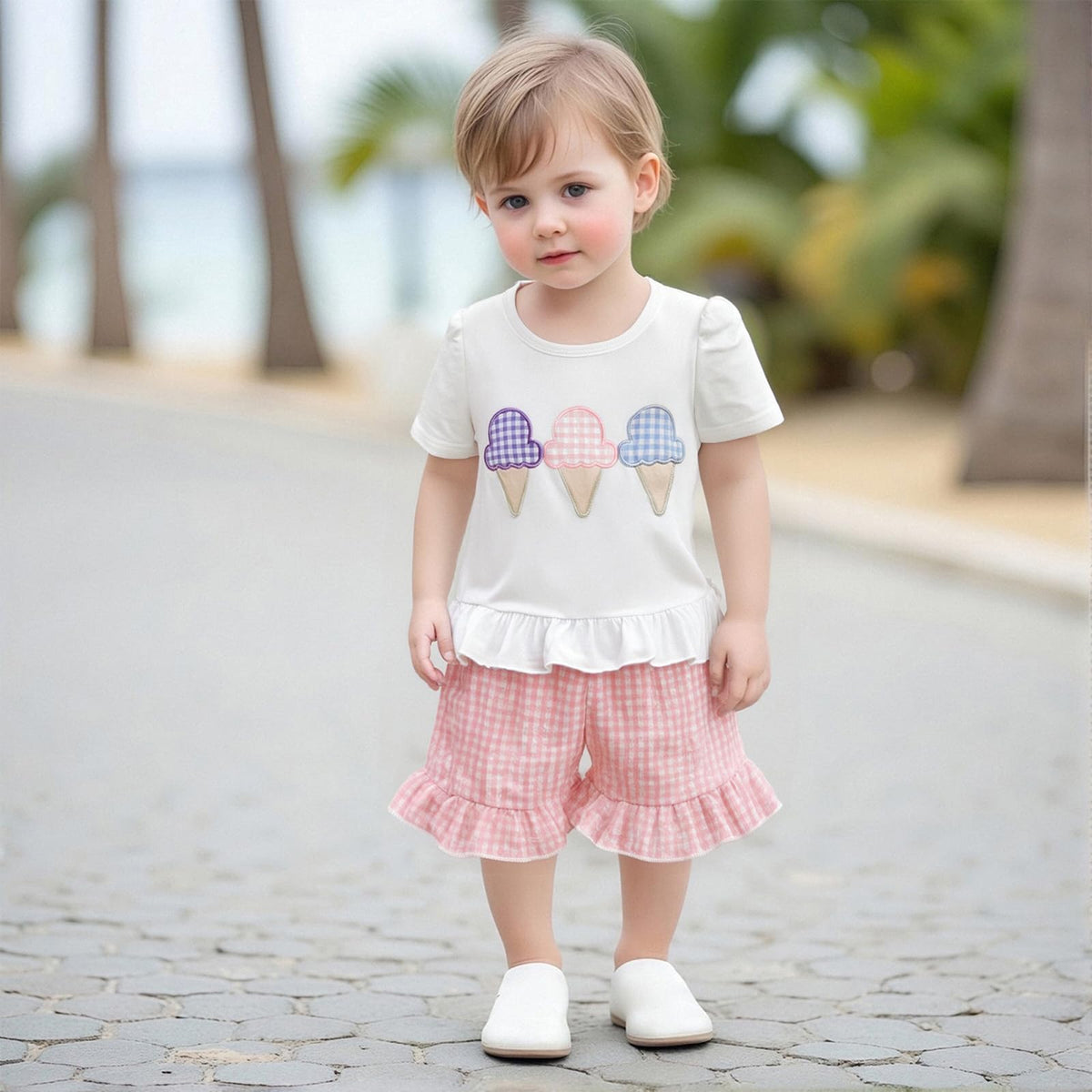 Toddler Baby Girls Summer Clothes Smocked T-Shirt Ruffled Shorts Set