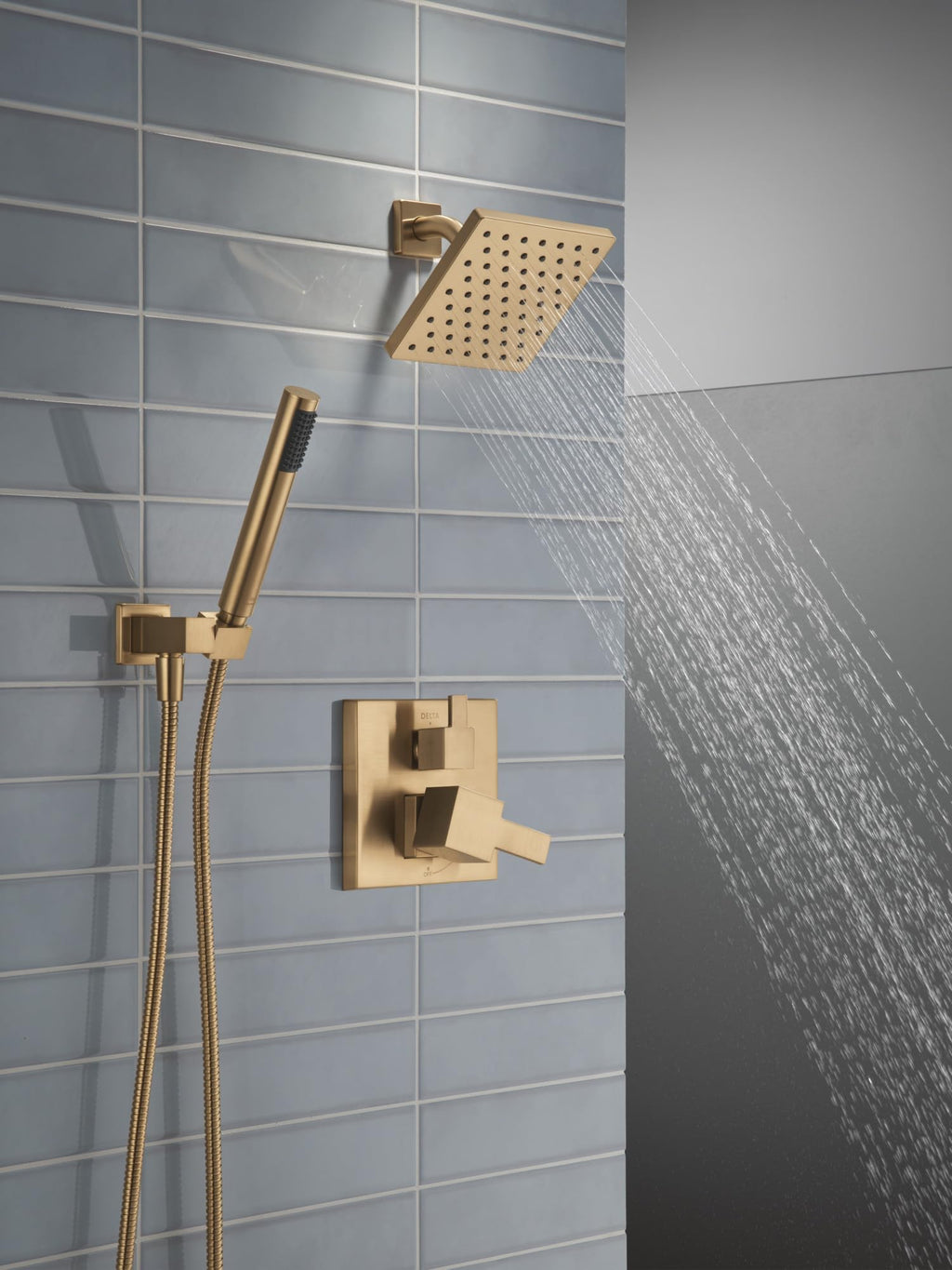 Modern Square Shower System Faucet Set, Brushed Gold 6.5-inch Shower Head and Handle Set, Valve Trim Kit, Champagne