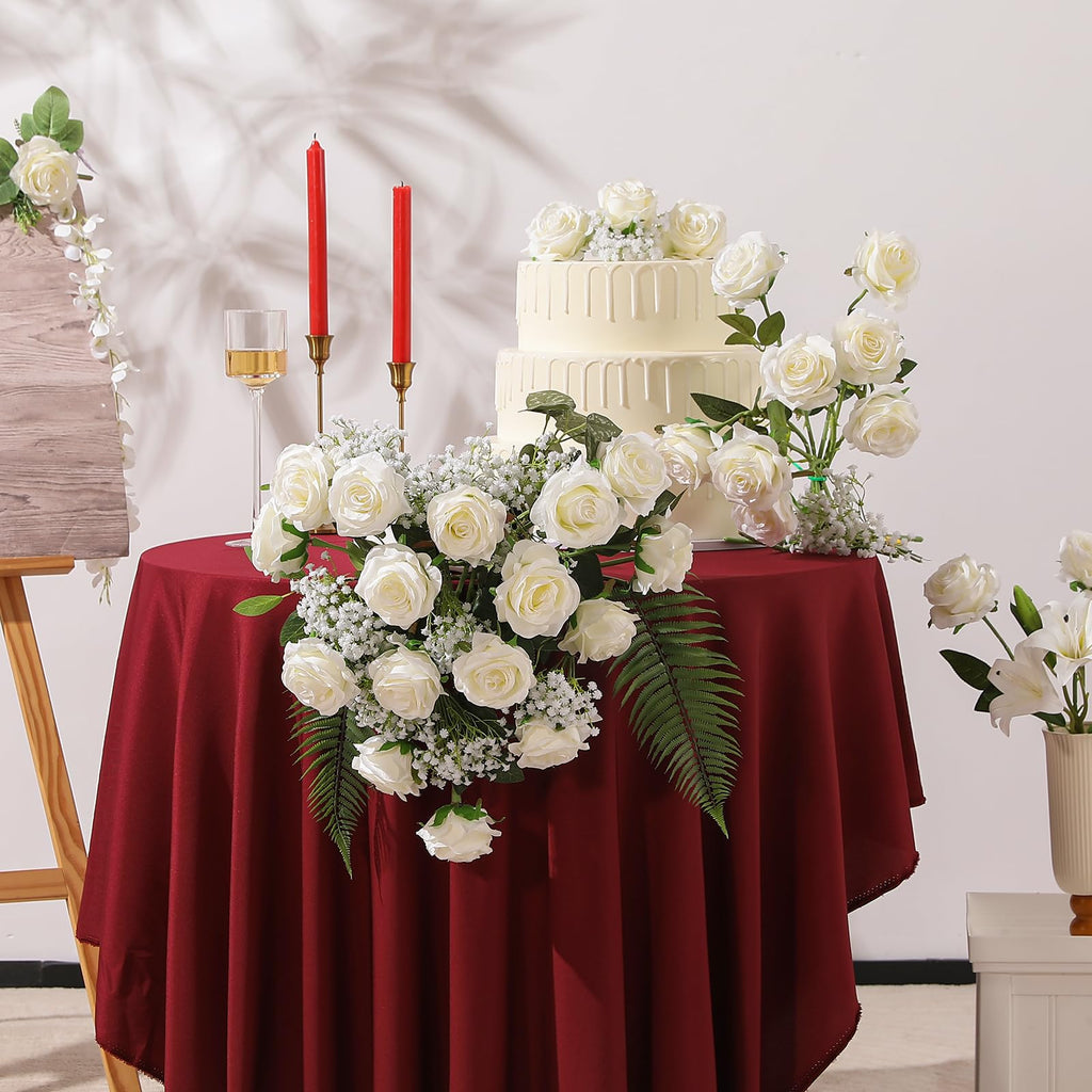 Artificial Silk Rose Flower Bouquet Lifelike White Fake Rose for Wedding Home Party Decoration Event Gift 10pcs (Off