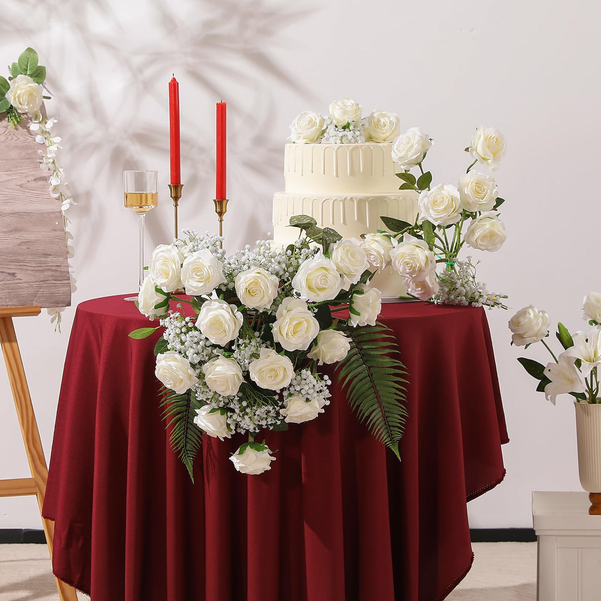 Artificial Silk Rose Flower Bouquet Lifelike White Fake Rose for Wedding Home Party Decoration Event Gift 10pcs (Off